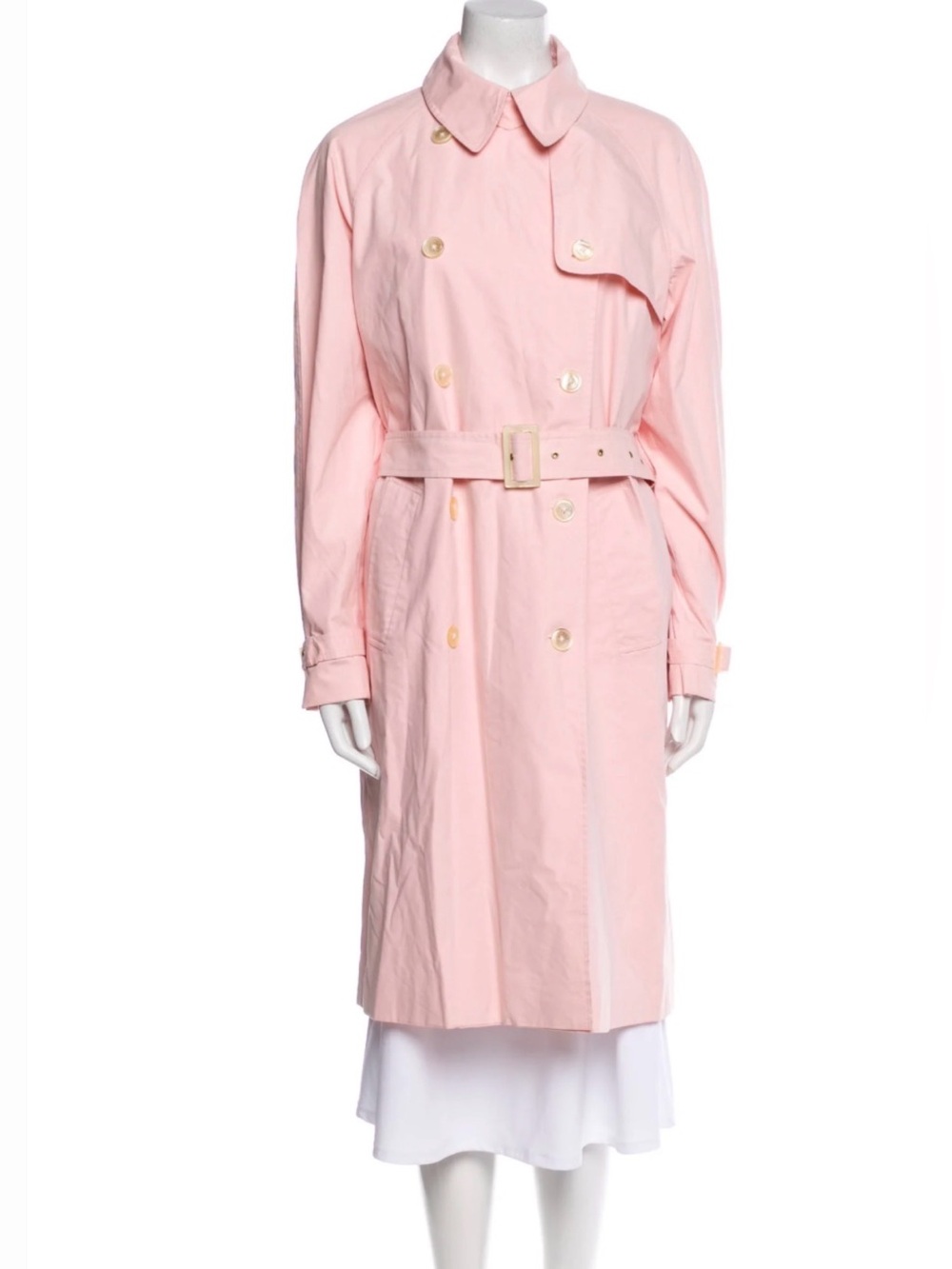 LAUREN RALPH LAUREN Pink Belted Trench Coat Double Breasted Pockets Size Large